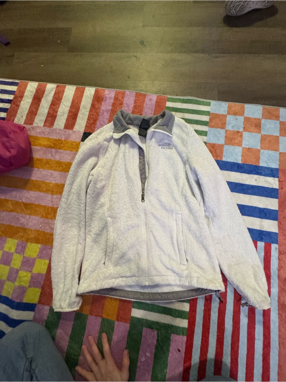 The North Face Women's Cream Teddy Fleece Jacket with Gray Trim